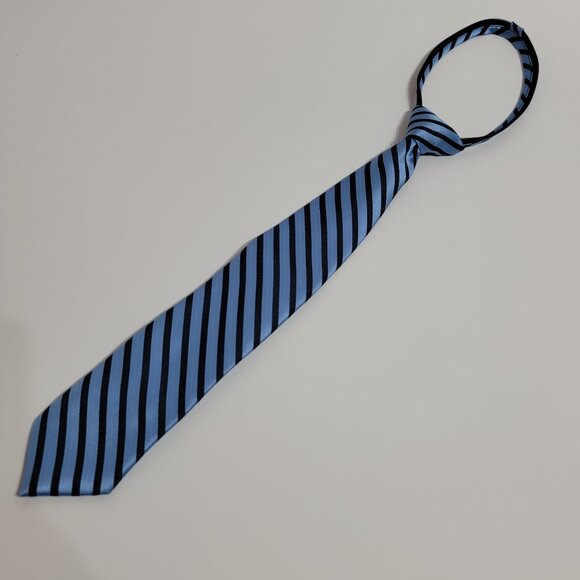Light Blue/Dark Blue Striped Boys Zippered Tie - Picture 1 of 3